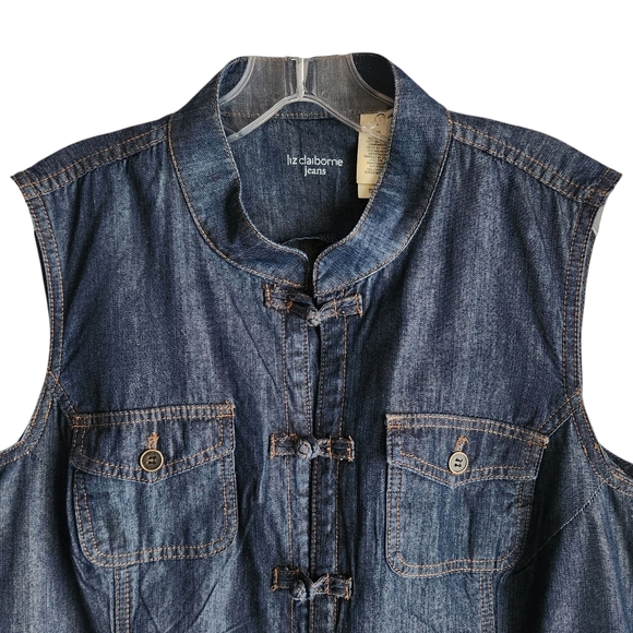 Vintage Y2K Denim Dress Women XL 16 Sleeveless Button Front Blue Dark Wash Jean - Picture 4 of 9